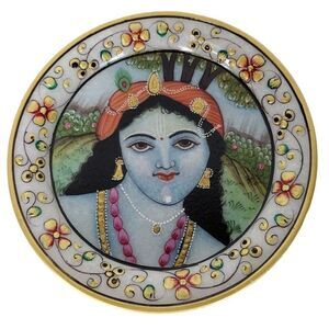 Vintage Rahad Krishna Hand Painted Marble Moriage Decorative Miniature Plate